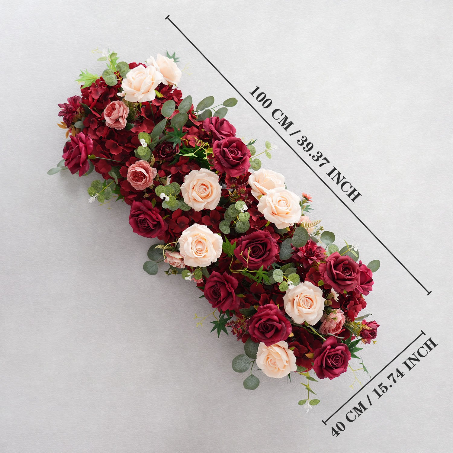Uflower Artificial Red Rose Flower Row Wedding KT Backdrop Decor